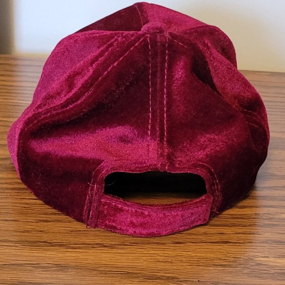 Velvet velour maroon adjustable baseball hat. - Picture 3 of 3